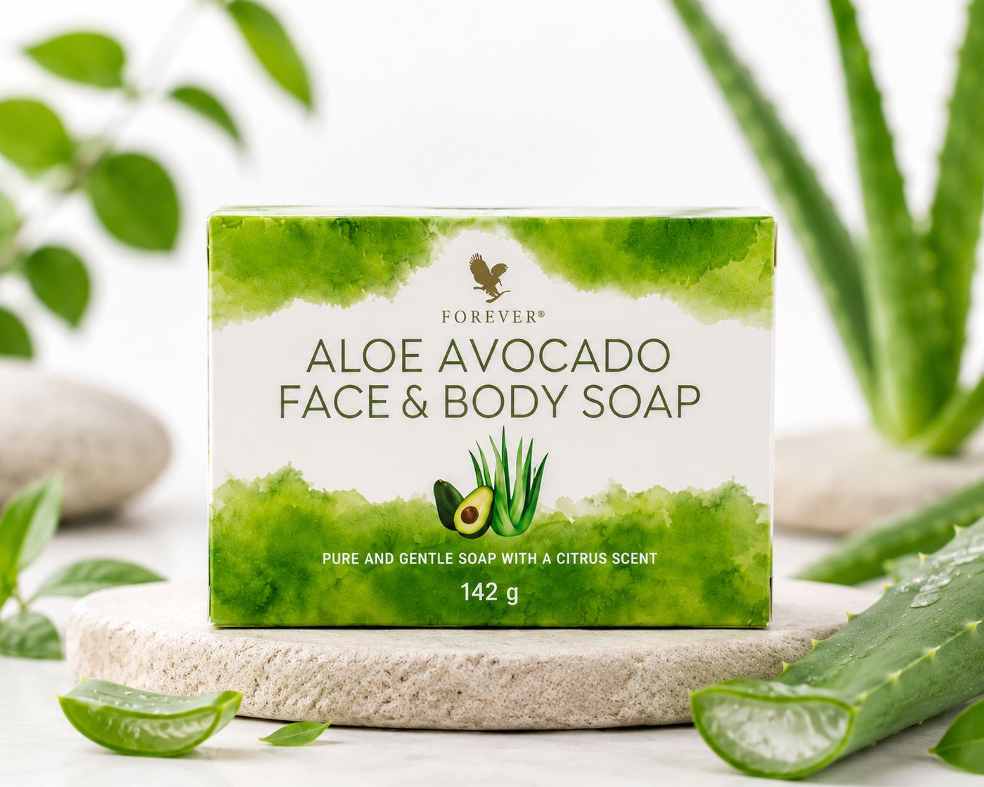 Forever Aloe Avocado Face and Body Soap box with aloe and avocado